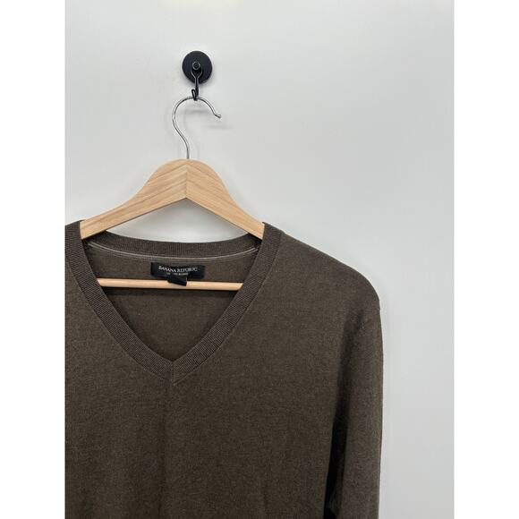 Banana Republic Mens Brown V Neck Sweater Size L Silk Cotton Cashmere Luxury - Picture 4 of 6